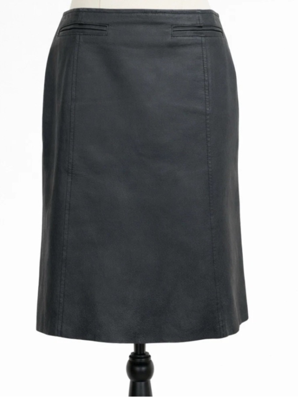 Karen Kane 100% Leather A-Line Skirt Size L Black Knee Length Lined